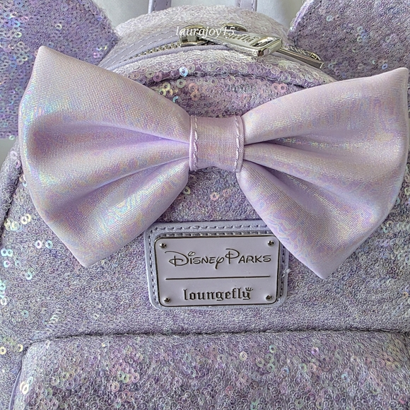 🌞SOLD🌞 Disney Parks Loungefly Opalescent Lavender Sequin Backpack Minnie Mouse - Picture 2 of 12